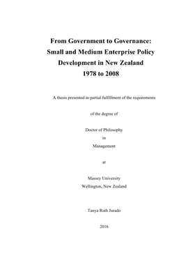 Small and Medium Enterprise Policy Development in New Zealand 1978 to 2008