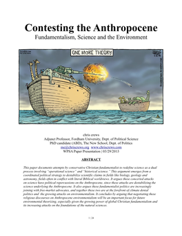 Contesting the Anthropocene Fundamentalism, Science and the Environment