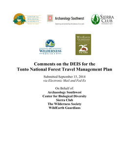 Comments on the DEIS for the Tonto National Forest Travel Management Plan