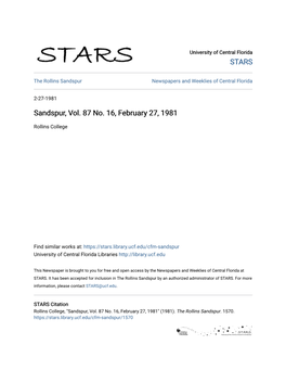 Sandspur, Vol. 87 No. 16, February 27, 1981