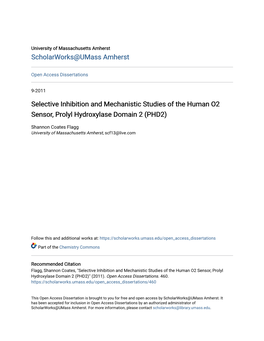 Selective Inhibition and Mechanistic Studies of the Human O2 Sensor, Prolyl Hydroxylase Domain 2 (PHD2)