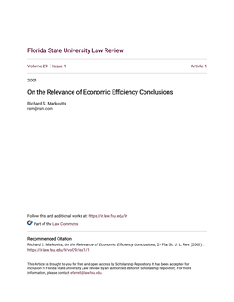 On the Relevance of Economic Efficiency Conclusions