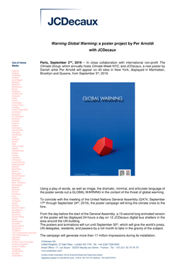 Warning Global Warming: a Poster Project by Per Arnoldi with Jcdecaux