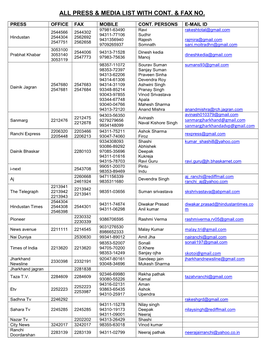 All Press & Media List with Cont. & Fax