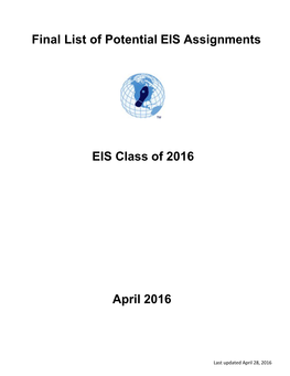 Final List of Potential EIS Assignments