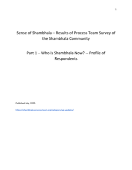 Sense of Shambhala – Results of Process Team Survey of the Shambhala Community Part 1 – Who Is Shambhala Now? -- Profile Of