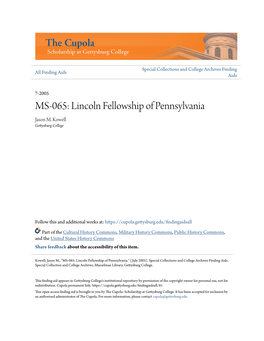 MS-065: Lincoln Fellowship of Pennsylvania Jason M