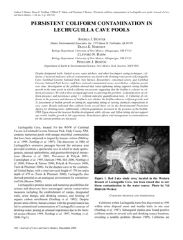 Persistent Coliform Contamination in Lechuguilla Cave Pools