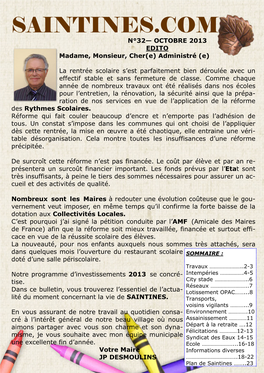 SAINTINES.COM N°32— OCTOBRE 2013 EDITO Madame, Monsieur, Cher(E) Administré (E)