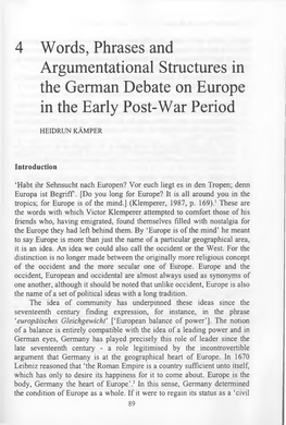 4 Words, Phrases and Argumentational Structures in the German Debate on Europe in the Early Post-War Period