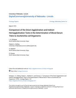 Comparison of the Direct Agglutination and Indirect Hemagglutination Tests in the Determination of Blood Serum Titers to Escherichia Coli Organisms