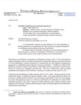 CJA's April 20, 2013 Memorandum to Assemblyman Zebrowski & All Other