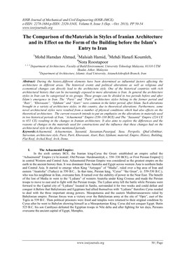 The Comparison of Thematerials in Styles of Iranian Architecture and Its Effect on the Form of the Building Before the Islam’S Entry to Iran