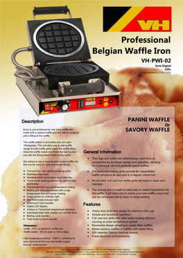 Professional Belgian Waffle Iron VH-PWI-02 Semi Digital 220V (Also Available in 110V-250V)