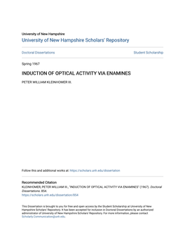 Induction of Optical Activity Via Enamines