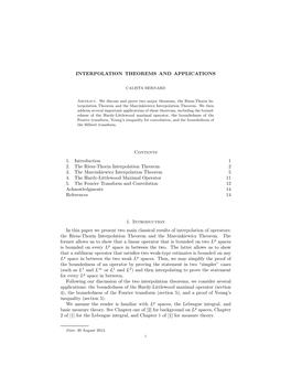 INTERPOLATION THEOREMS and APPLICATIONS Contents 1