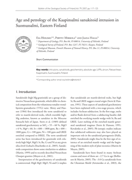 Age and Petrology of the Kaapinsalmi Sanukitoid Intrusion in Suomussalmi, Eastern Finland