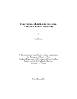 Constructions of Autism in Education: Towards a Radical Inclusivity