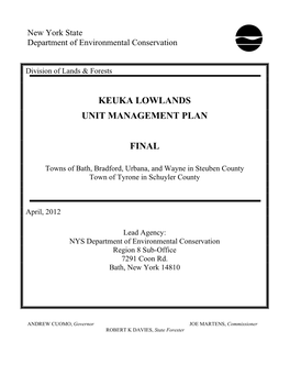 Keuka Lowlands Unit Management Plan