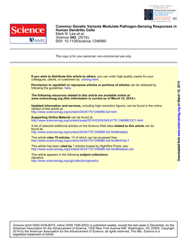 Common Genetic Variants Modulate Pathogen-Sensing Responses in Human Dendritic Cells Mark N