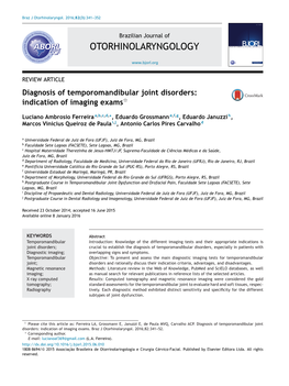 Diagnosis of Temporomandibular Joint Disorders: Indication of Imaging