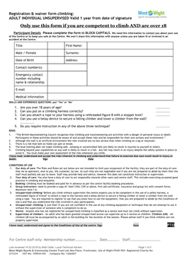 Only Use This Form If You Are Competent to Climb and Are Over 18