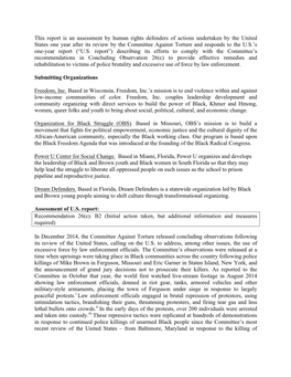 This Report Is an Assessment by Human Rights Defenders of Actions Undertaken by the United States One Year After Its Review by T