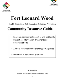Fort Leonard Wood Health Promotion, Risk Reduction & Suicide Prevention Community Resource Guide