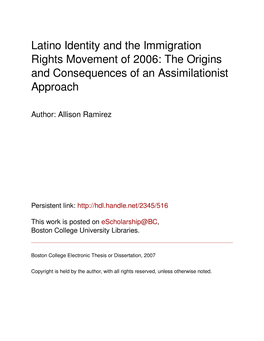 Latino Identity and the Immigration Rights Movement of 2006: the Origins and Consequences of an Assimilationist Approach