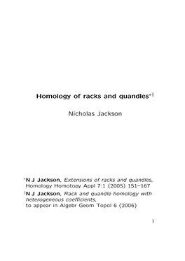 Homology of Racks and Quandles Nicholas Jackson