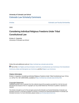 Considering Individual Religious Freedoms Under Tribal Constitutional Law