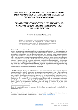 Inmoralidad, Inhumanidad, Oportunidad E Impunidad De La Utilización De Las Armas Químicas: El Caso De Siria Immorality, Inhuma