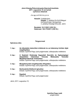 Jármi Község Önkormányzata Képviselő-Testülete 2011