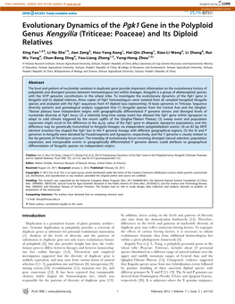 Evolutionary Dynamics of the Pgk1 Gene in the Polyploid Genus Kengyilia (Triticeae: Poaceae) and Its Diploid Relatives