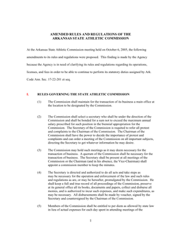 Amended Rules and Regulations of the Arkansas State Athletic Commission