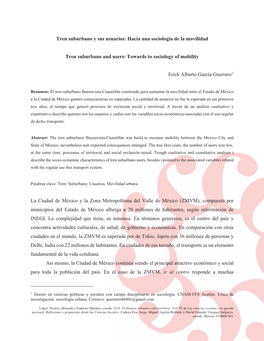 Tren Suburbano Y Sus Usuarios: Hacia Una Sociología De La Movilidad