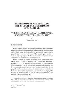 Terremoto De Andalucía De 1884-85. Sociedad. Territorio