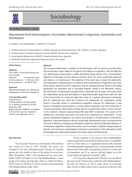 (Hymenoptera: Formicidae: Myrmicinae) in Argentina: Systematics and Distribution