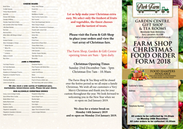 Farm Shop Christmas Food Order Form 2018