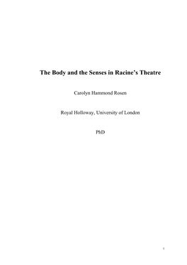 The Body and the Senses in Racine's Theatre