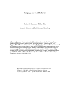 Language and Social Behavior