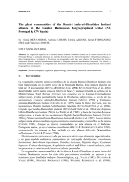 The Plant Communities of the Rumici Indurati-Dianthion Lusitani