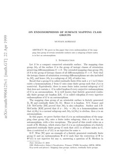 Arxiv:Math/9904125V1 [Math.GT] 22 Apr 1999 Uoopim Ihafwecpin.Tepofo Hsresul This If That of States Proof Which the Hirshon, R