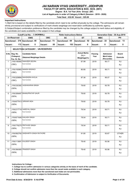 Jai Narain Vyas University, Jodhpur Faculty of Arts, Education & Soc