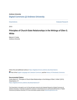 Principles of Church-State Relationships in the Writings of Ellen G