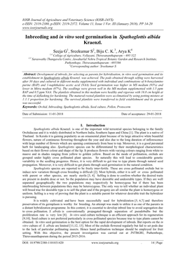 Inbreeding and in Vitro Seed Germination in Spathoglottis Albida Kraenzl