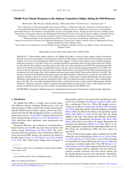 Downloaded 10/01/21 08:44 AM UTC 230 JOURNAL of CLIMATE VOLUME 34 Relatively Wet ME and Eastern Mediterranean Conditions Be- TABLE 1