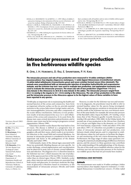 Intraocular Pressure and Tear Production in Five Herbivorous Wildlife Species