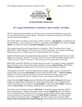 42 Annual NORTHERN CALIFORNIA AREA EMMY® AWARDS