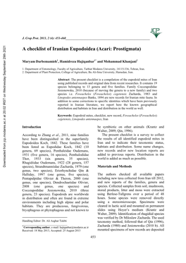 A Checklist of Iranian Eupodoidea (Acari: Prostigmata)